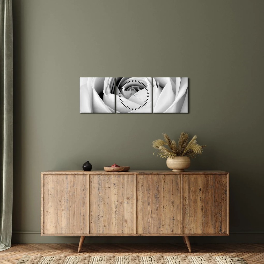 Tablou - Detailu de floare de trandafir (cu ceas) (90x30 cm)