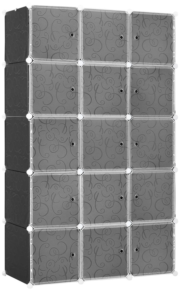 HOMCOM Șifonier cu design în cuburi, 2 cuburi mari și 9 cuburi mici, plastic, metal, 111L x 47L x 183Î cm, Negru+Alb | Aosom Romania