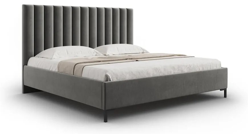 Pat matrimonial gri tapițat cu spațiu de depozitare și somieră 180x200 cm Casey – Mazzini Beds