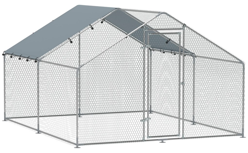 PawHut Coteț pentru Găini din Metal cu Copertină Impermeabilă și Rezistentă la UV, 3x3,4x1,9 m, Argintiu | Aosom Romania