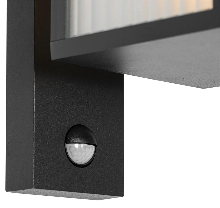 Lampa de perete exterioara neagra cu sticla cu nervuri si senzor de miscare - Charlois