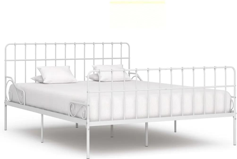 Cadru de pat cu baza din sipci, alb, 180 x 200 cm, metal