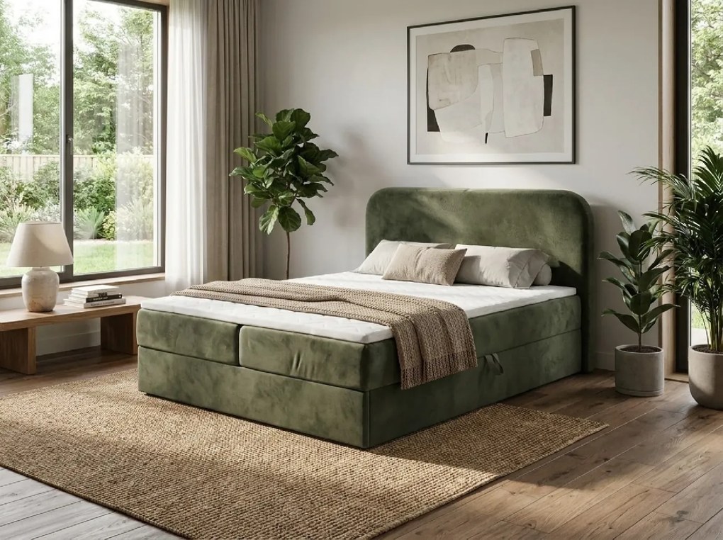 Pat tapițat boxspring FORENA 160x200 cm verde inchis Saltea: Saltea cu arcuri Bonell