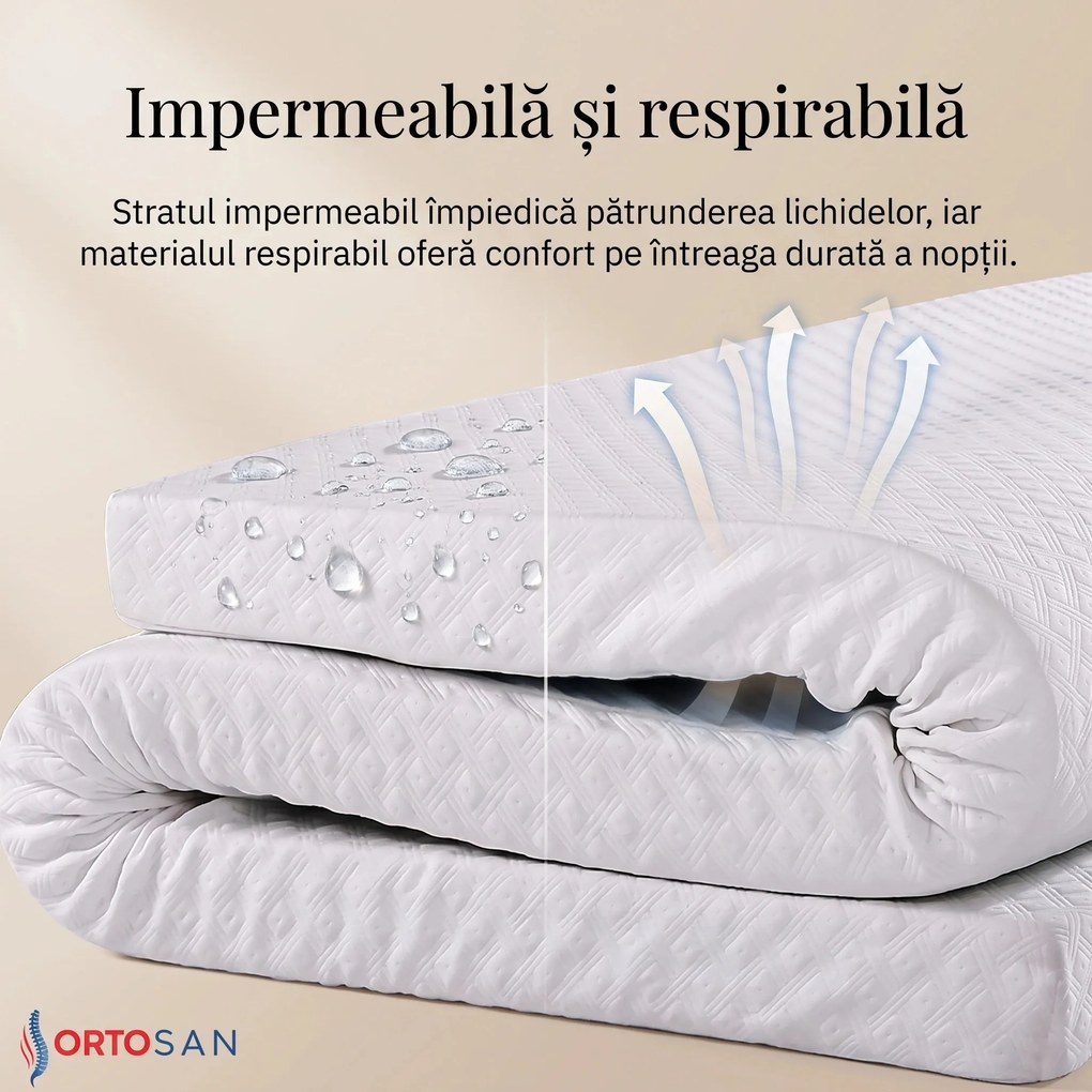 Topper saltea spuma cu memorie 40D infuzata cu gel, husa detasabila, Alb