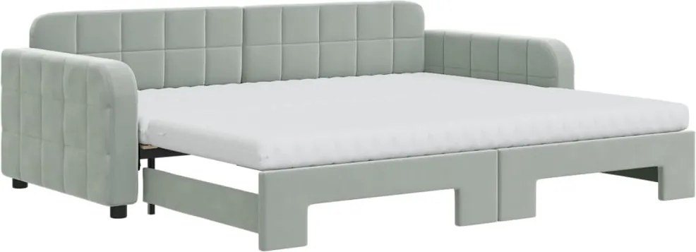vidaXL Pat de zi cu extensie și saltele, gri deschis 90x200 cm catifea