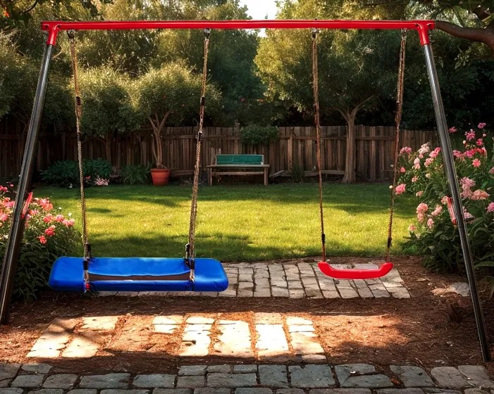 Leagăn dublu pentru copii, cu scaun și cuib de barză