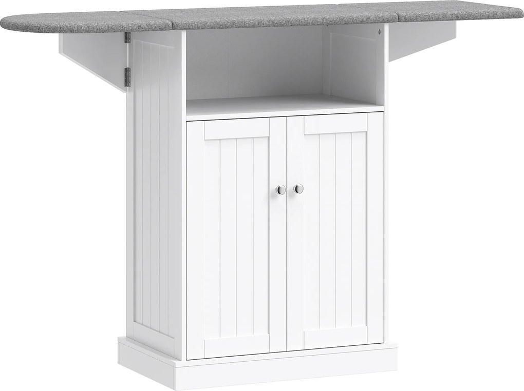 HOMCOM Masă de călcat cu suprafață pliabilă și dulap pentru depozitare, 131x37x88.5 cm, alb | Aosom Romania