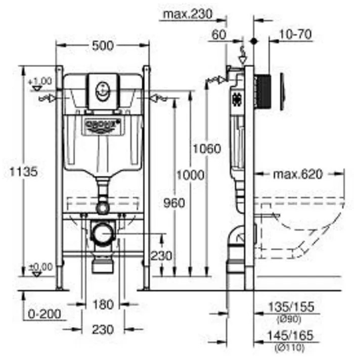 Element de instalare incastrata pentru WC suspendat, rezervor GD2, clapeta actionare Skate Air, crom