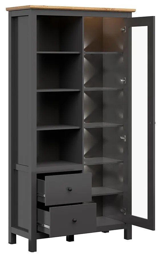 Vitrină Hesen REG1W2S/20/11 (cu iluminat LED) (grafit + Stejar artisan). Promo -18%. 1062527