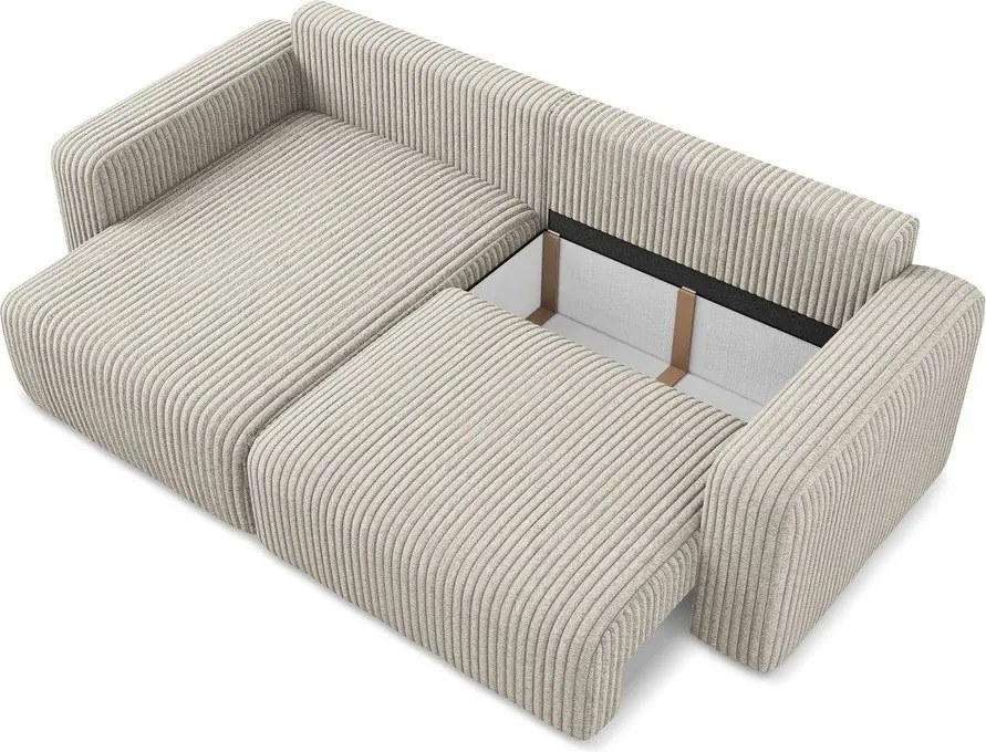 Colțar bej extensibil/cu spațiu de depozitare cu tapițerie din catifea reiată (cu colț pe partea stângă/cu șezlong) Kona – Makamii