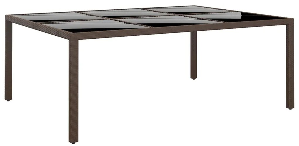 vidaXL Masă de grădină cu blat din sticla, maro, 200x150x75 cm, ratan
