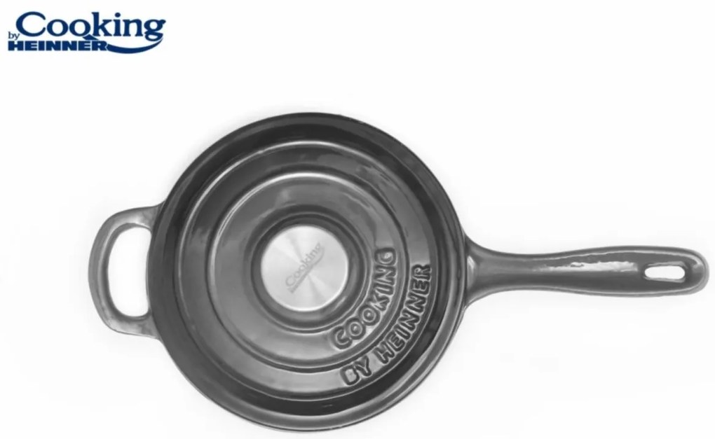 Oală din fontă emailată cu capac 19x9 cm, 1.8L – Cooking by Heinner, Marble Grey HR-ZVC-C19, ideală pentru cuptor și plite cu inducție