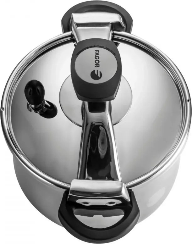 Oală sub presiune Fagor Clasica 8 L, 55 kPa, 24 cm, supapă de siguranță, 3 sisteme de protecție, oțel inoxidabil 18/10, compatibilă cu plitele cu inducție, argintie