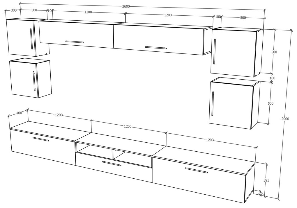 Living haaus Haga V3, Antracit/Stejar Wotan, L 360 cm