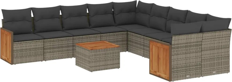 vidaXL Set canapele de grădină cu perne, 11 piese, gri, poliratan