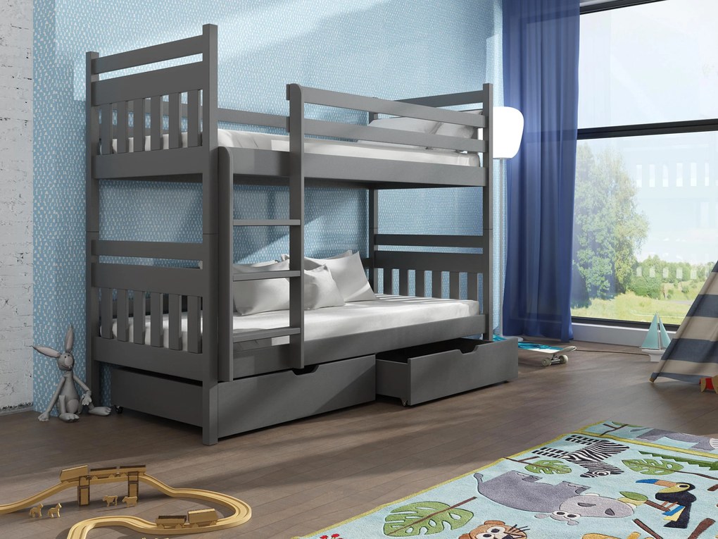 Pat etajat pentru copii 90 cm Aras (grafit). 615006