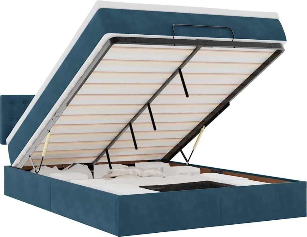 vidaXL Cadru de pat otoman cu saltea Albastru închis 140x190cm catifea