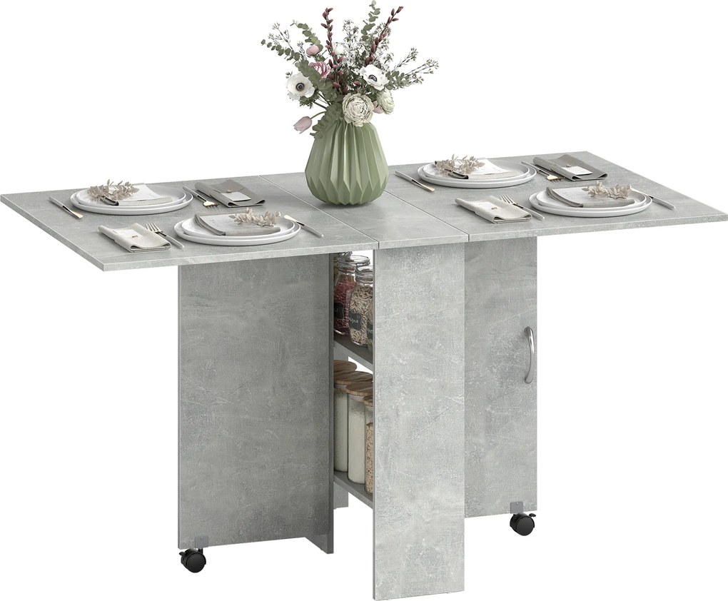 HOMCOM Masă Pliabilă din Lemn cu Roți, pentru 4-6 Persoane, 75x140x75 cm, Gri | Aosom Romania