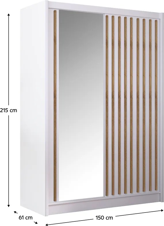 Dulap cu uşi glisante, alb / stejar craft, 150x215 cm, LADDER