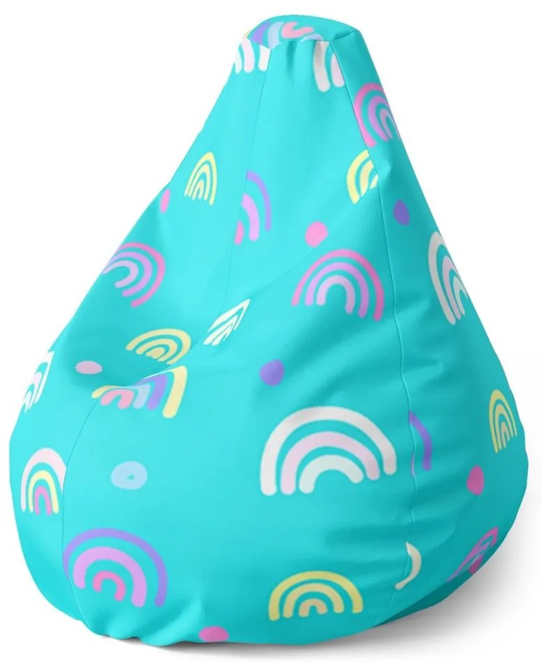 Sac de șezut Pear curcubeie colorate - pentru copii, turcoaz