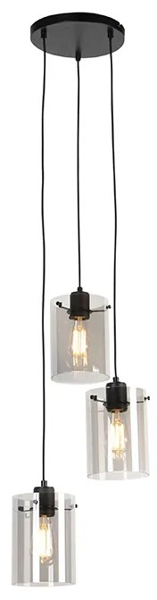 Lampă suspendată de design neagră cu sticlă fumurie cu 3 lumini - Dome