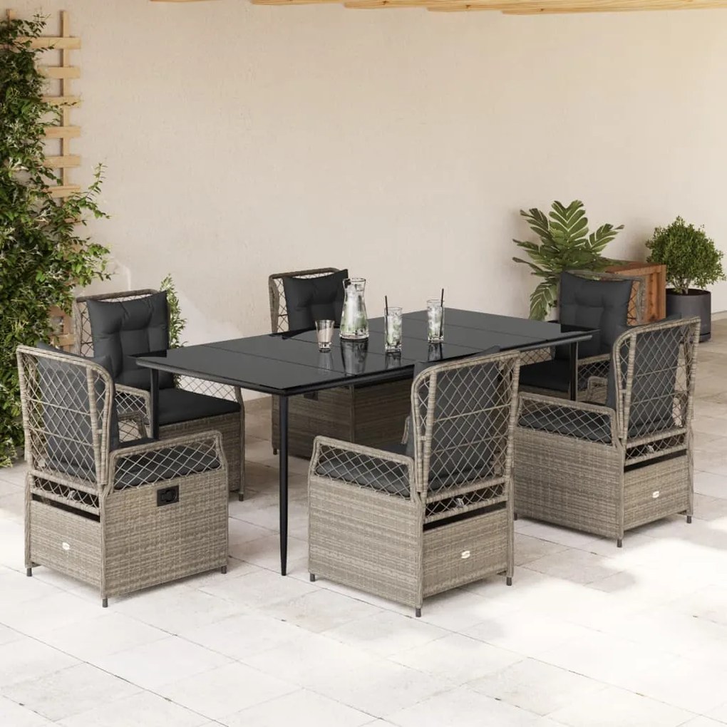vidaXL Set mobilier de grădină cu perne, 7 piese gri deschis poliratan
