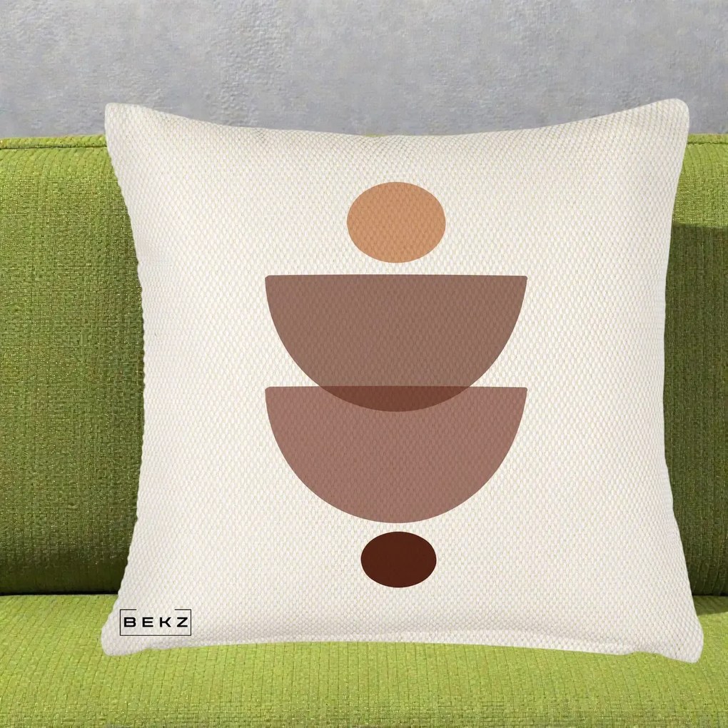 Perna Decorativa Geometric Boho Semicercuri Brun, 40x40 cm, Crem Reliefat, Husa Detasabila, Perna Inclusa, BEKZ®