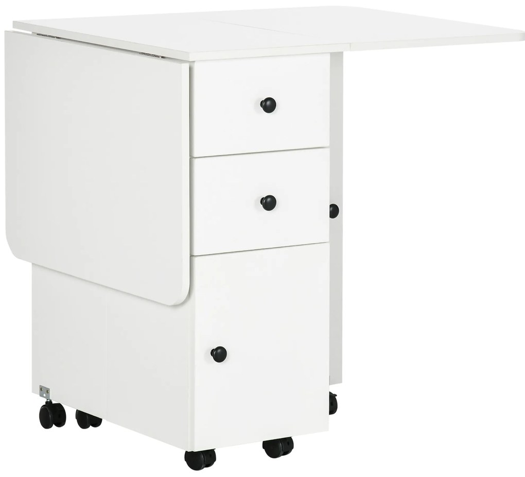 HOMCOM masă pliabilă cu 2 Sertare, Dulap și Raft Posterior, Masă pentru 6 Persoane, 120x60x76.6 cm, Alb | Aosom Romania