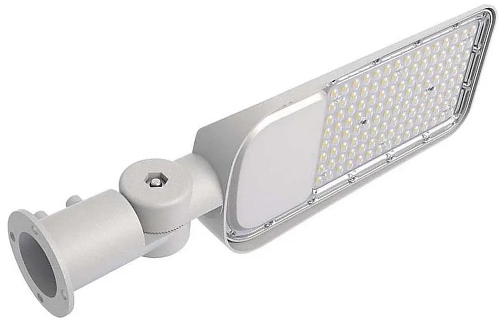 Lampă stradală LED 100W 230V 4000K IP65 cu senzor de amurg, gri