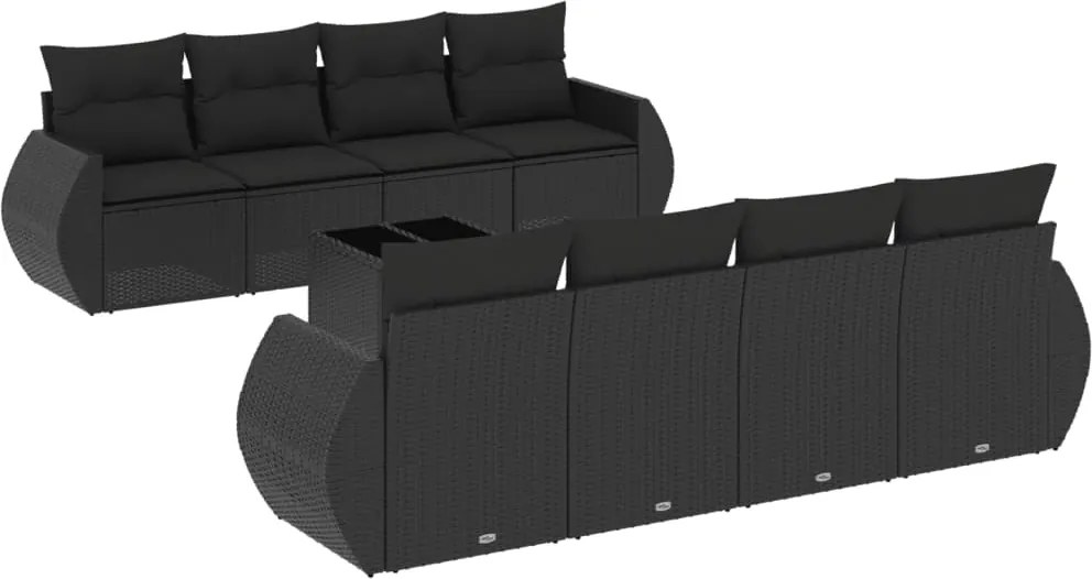 vidaXL Set mobilier de grădină cu perne, 9 piese, negru, poliratan