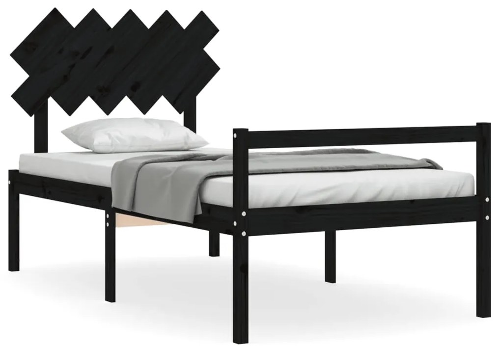 3195540 vidaXL Cadru de pat senior cu tăblie, 100x200 cm, negru, lemn masiv