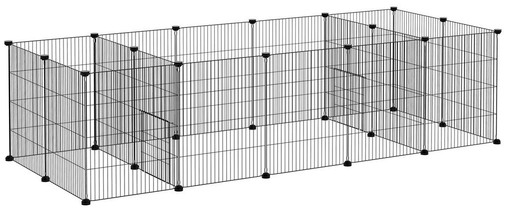 PawHut Cusca pentru Animale Mici, Tarc Modular din 18 Piese, Oțel, 175x70x45 cm | Aosom Romania