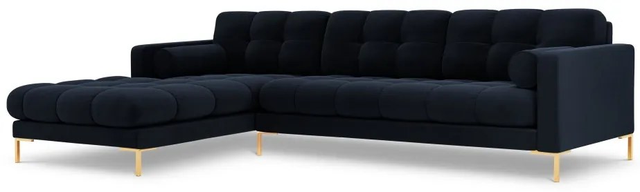Colțar tapițat Bali, Albastru închis/5 locuri/picioare gold/partea stângă/ L293 x l185 x h75