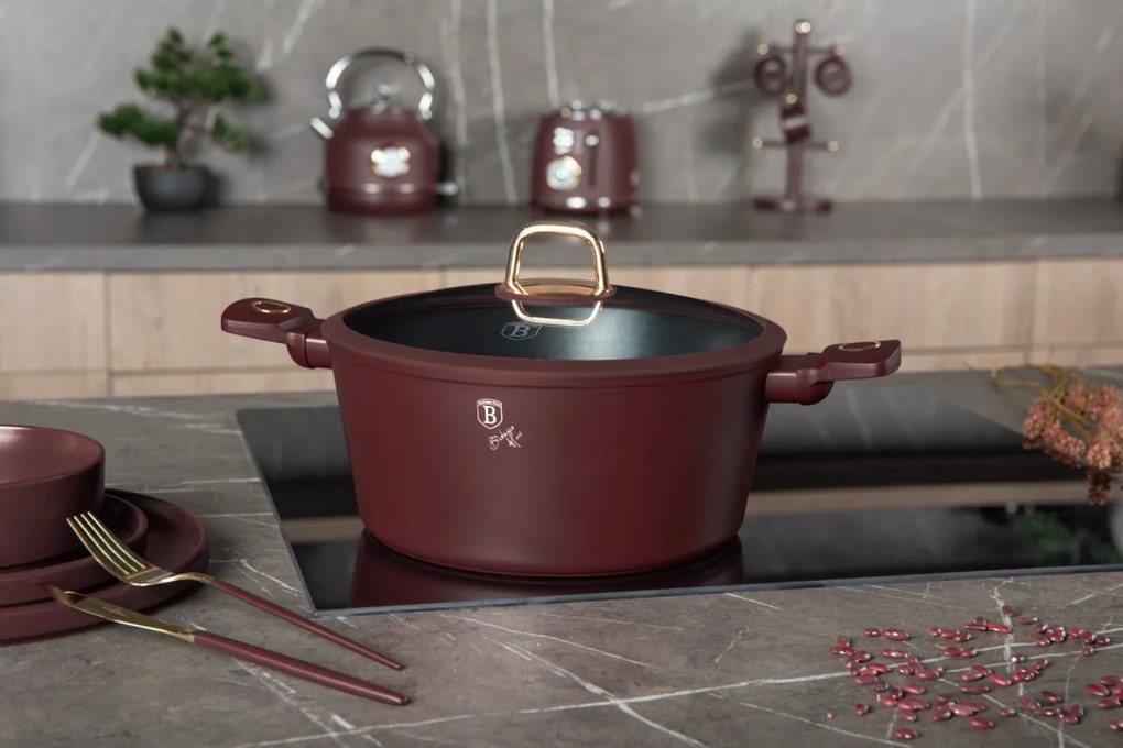 Oală cu capac 28 cm, 6.1L – Berlinger Haus Leonardo Collection BH 8042, antiaderentă, ideală pentru gătit fără ulei, compatibilă cu inducție