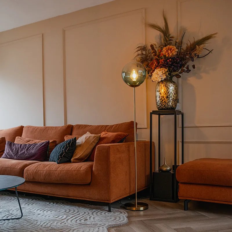 Lampă de podea Art Deco din alamă cu sticlă verde - Pallon