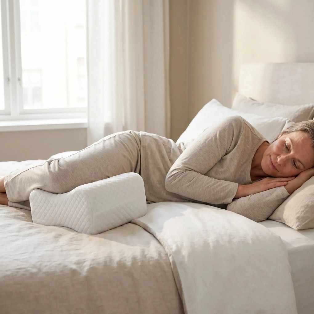 Perna ortopedica genunchi memory foam, husa bambus, Alb