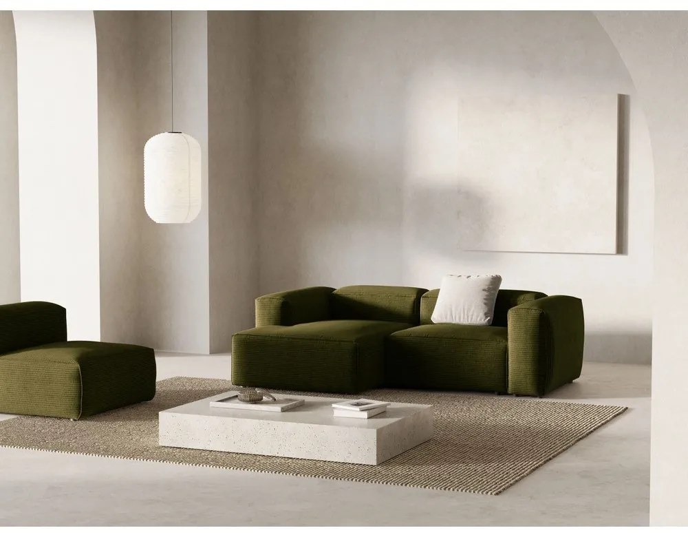 Colțar verde cu tapițerie din catifea reiată (cu colț pe partea stângă/cu șezlong) Bergamo – Cosmopolitan Design