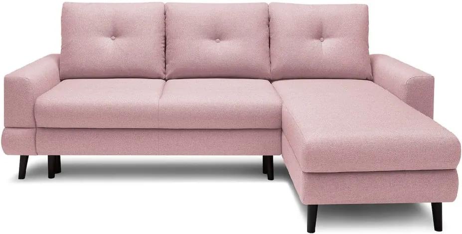 Canapea extensibilă cu șezlong pe partea dreaptă Bobochic Paris Calanque, roz deschis