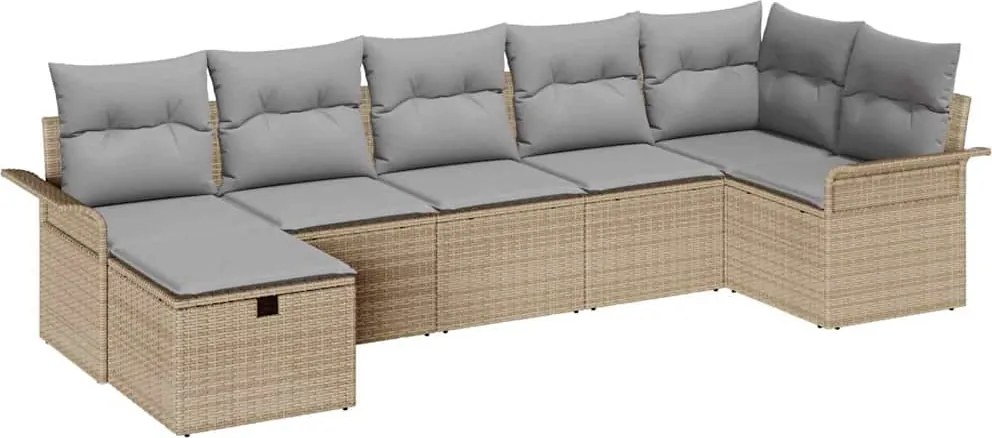 vidaXL Set de canapele pentru grădină cu pernă 7 pcs Bej Rattan poli