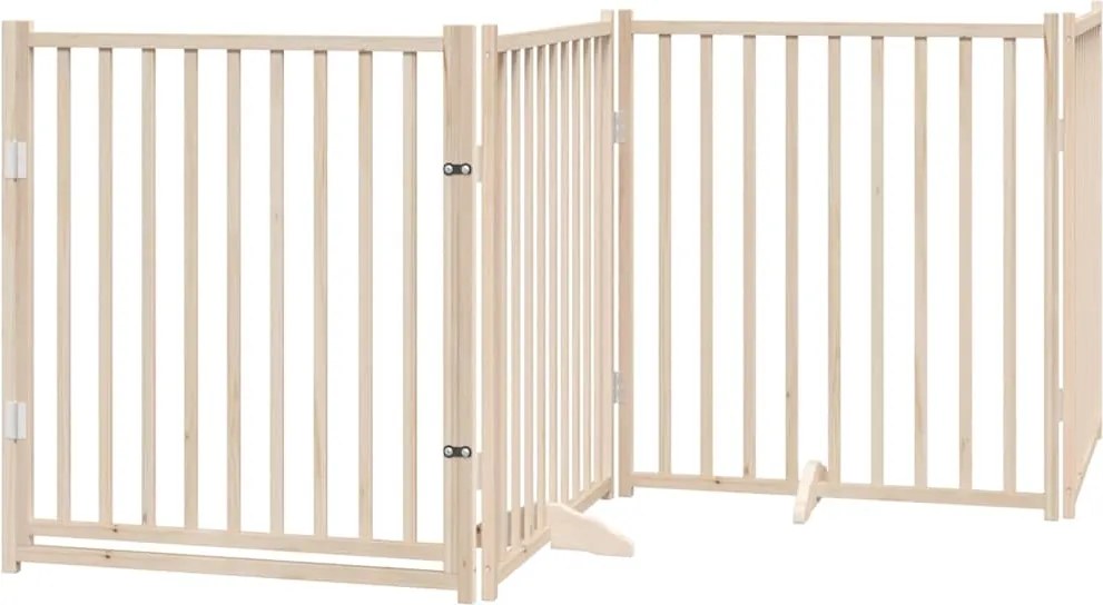 vidaXL Poartă de acces pentru câini cu ușă pliabilă, 4 panouri, 320 cm, lemn masiv de brad