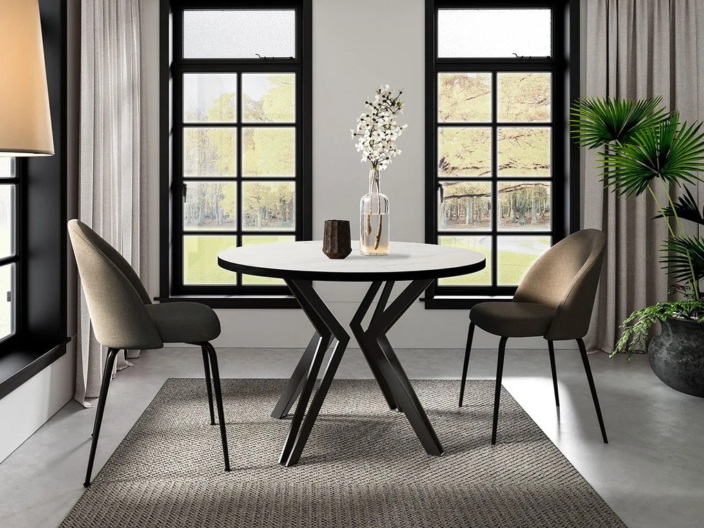 Masă sufragerie extensibilă Relkona (Negru + Marmură bianco) (pentru 2-6 persoane). 1105406