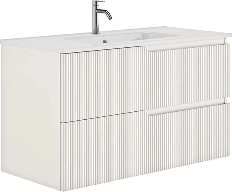 Set dulap baza suspendat Gala Canaletto 2 sertare 100 cm finisaj alb mat si lavoar Luc alb