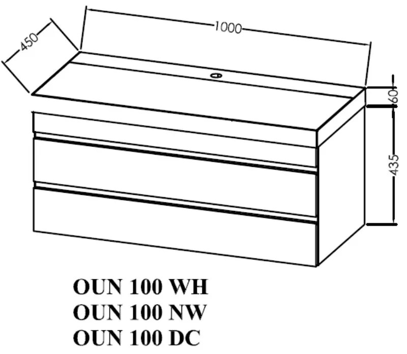 Set dulap baie cu doua sertare si lavoar inclus KolpaSan Naomi 100 cm, stejar 1000x450x435 mm