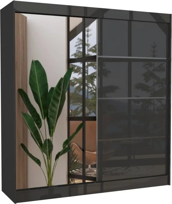 Dulap cu usi glisante si oglinda 200x215 cm, Gilton, ADRK Furniture (Culoare: Sonoma)