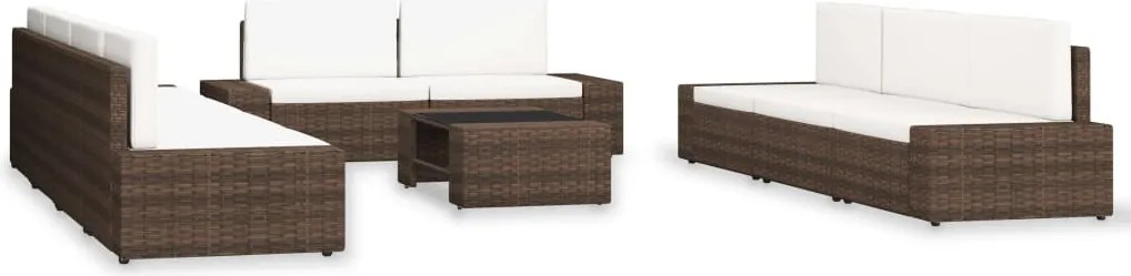 vidaXL Set mobilier de grădină, 10 piese, maro, poliratan