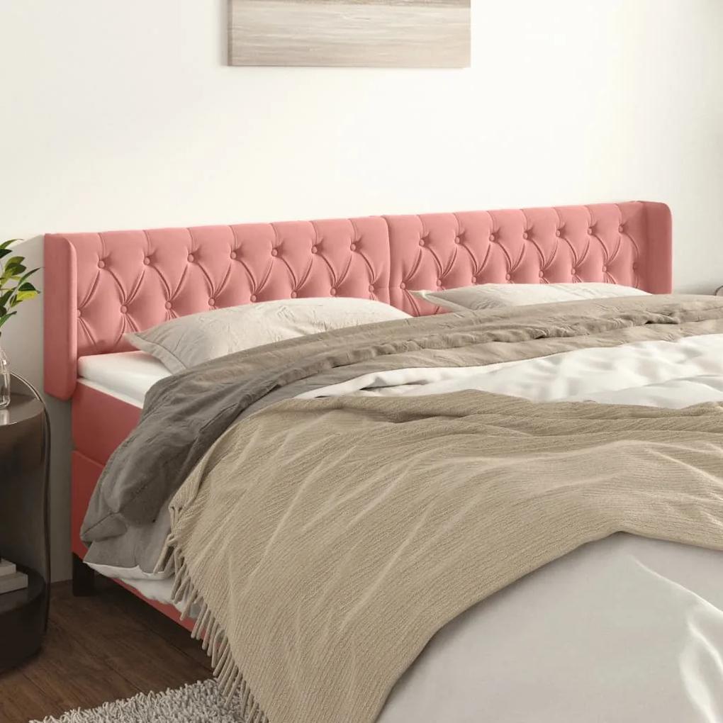 Tablie de pat cu aripioare roz 183x16x78 88 cm catifea 1, Roz, 183 x 16 x 78 88 cm