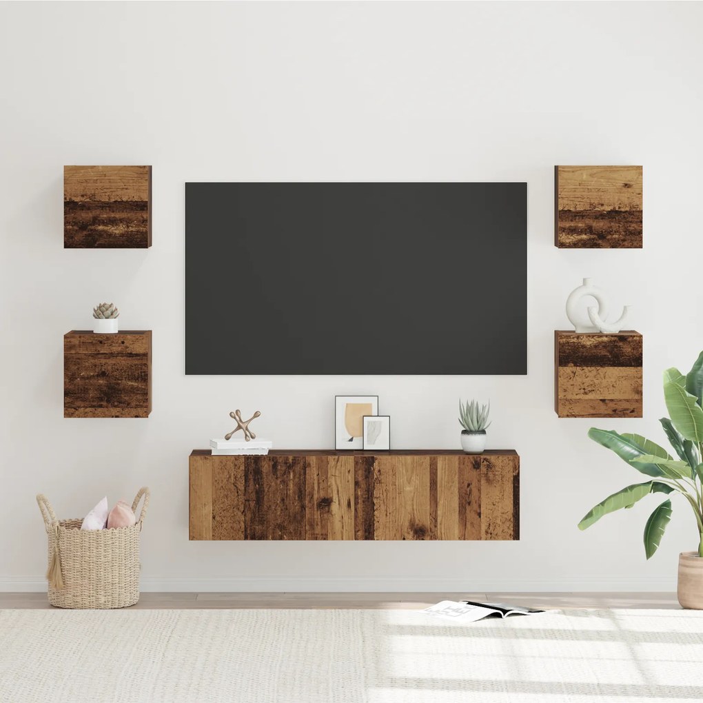 vidaXL Set comodă TV Pe perete 6 pcs Lemn vechi Mediu 120 x 30 x 30 cm