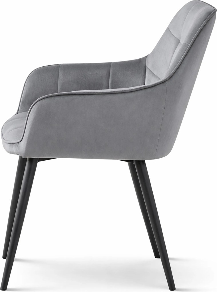 Fotoliu de sufragerie VARSI VELVET cu picioare negre, gri