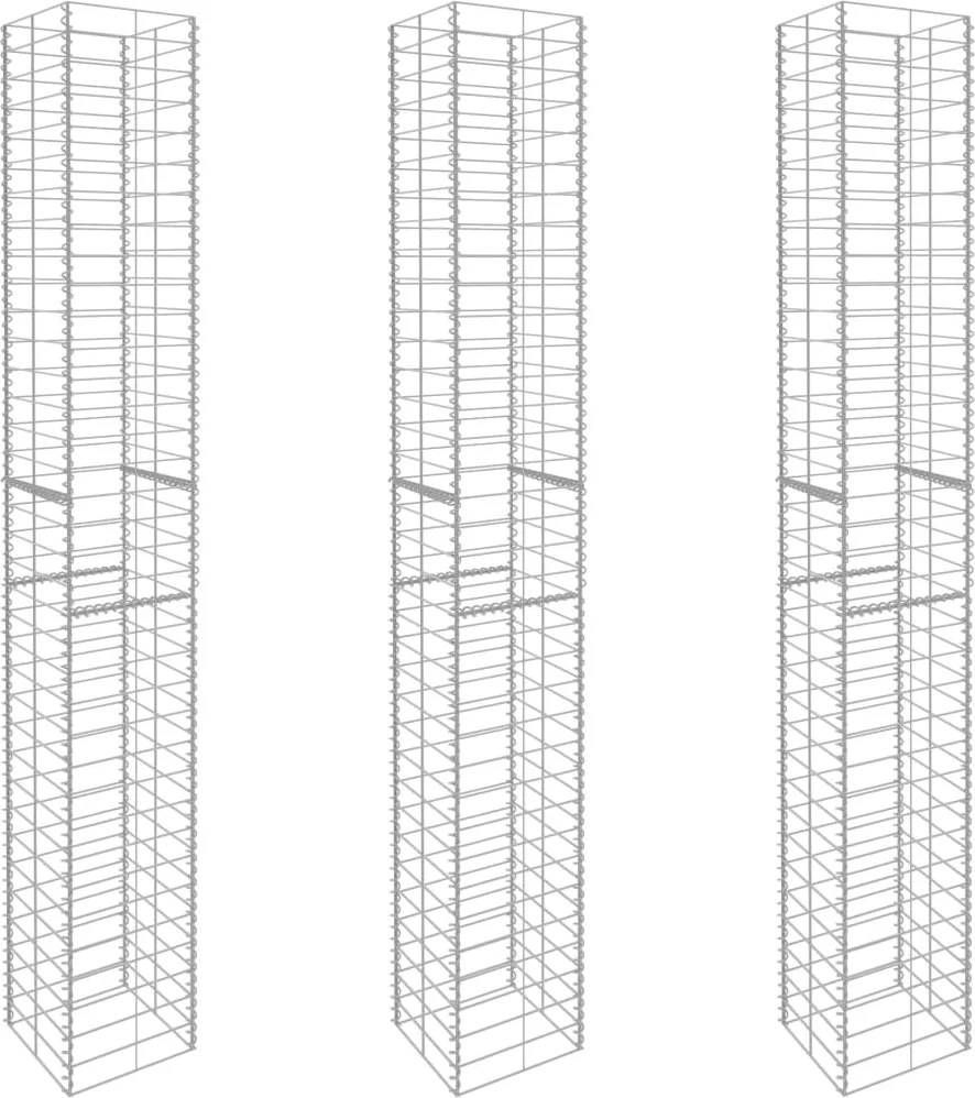 vidaXL Coșuri gabion, 3 buc., 25 x 25 x 197 cm, oțel galvanizat