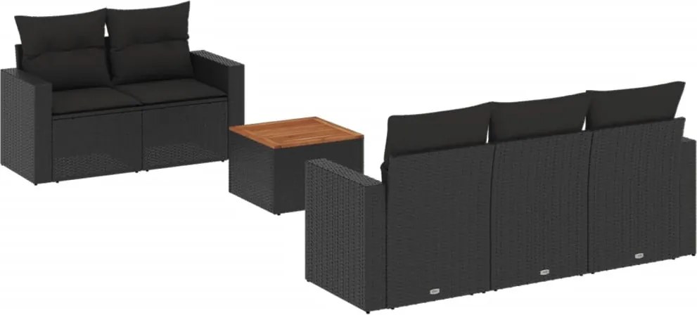 vidaXL Set mobilier de grădină cu perne, 6 piese, negru, poliratan